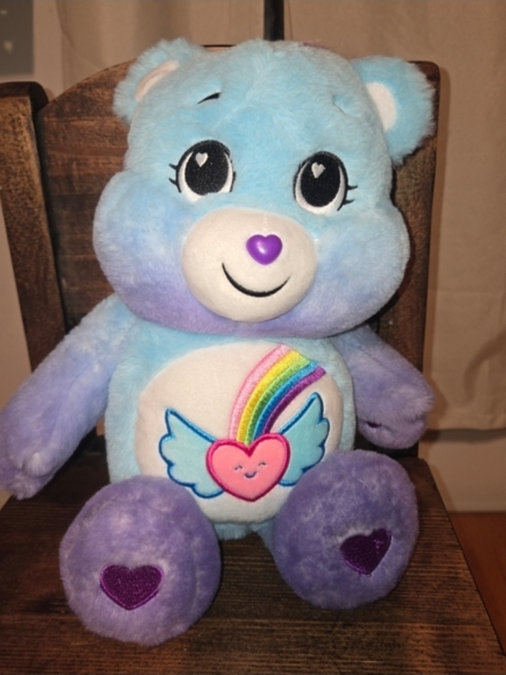 Care Bears Plush - Blue, Purple with Rainbow Heart Belly Badge